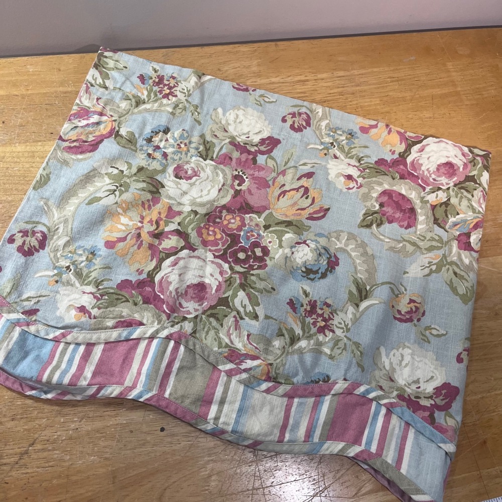 Waverly Spring Fling Valance 50x21 Blue Floral Vtg Scalloped Linen Blend Striped